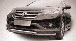 12 799 р. Двойная защита переднего бампера из труб диаметрами по 57 мм Slitkoff Honda CR-V RM1,RM3,RM4 дорестайлинг (2012-2015) (Нержавейка, Полированная)  с доставкой в г. Москва. Увеличить фотографию 1