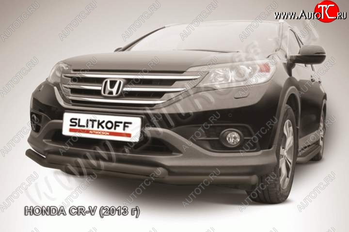 10 349 р. Защита переднего бампера из труб d57 Slitkoff (двойная)  Honda CR-V  RM1,RM3,RM4 (2012-2015) дорестайлинг (Цвет: серебристый)  с доставкой в г. Москва