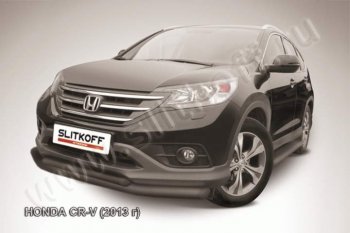 9 849 р. Защита переднего бампера из труб d76+d57 Slitkoff (двойная) Honda CR-V RM1,RM3,RM4 дорестайлинг (2012-2015) (Цвет: серебристый)  с доставкой в г. Москва. Увеличить фотографию 1