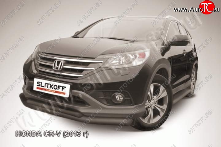 9 849 р. Защита переднего бампера из труб d76+d57 Slitkoff (двойная) Honda CR-V RM1,RM3,RM4 дорестайлинг (2012-2015) (Цвет: серебристый)  с доставкой в г. Москва