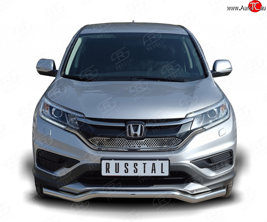 13 549 р. Защита переднего бампера (Ø63 мм волна, нержавейка, 2.0) Russtal Honda CR-V RM1,RM3,RM4 дорестайлинг (2012-2015)  с доставкой в г. Москва