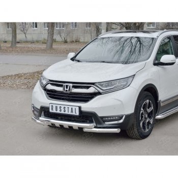 Защита переднего бампера (2 трубы Ø63 мм с зубами, нержавейка) SLITKOFF Honda CR-V RW,RT дорестайлинг (2016-2020)