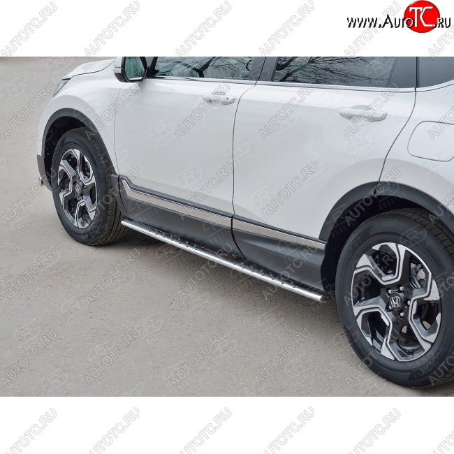 21 749 р. Защита порогов Russtal из овальной трубы d75х42 с проступью Russtal Honda CR-V RW,RT дорестайлинг (2016-2020)  с доставкой в г. Москва