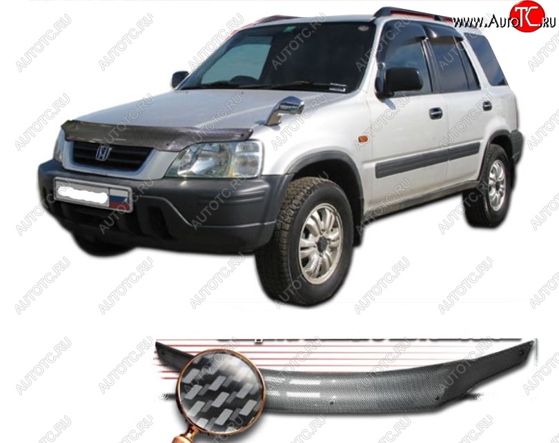 2 479 р. Дефлектор капота CA-Plastiс  Honda CR-V  RD1,RD2,RD3 (1995-2001)  дорестайлинг, рестайлинг (Шелкография карбон-серебро)  с доставкой в г. Москва