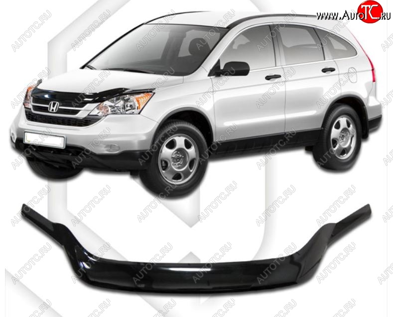 2 199 р. Дефлектор капота CA-Plastiс exclusive Honda CR-V RE1,RE2,RE3,RE4,RE5,RE7 рестайлинг (2009-2012) (Classic черный, Без надписи)  с доставкой в г. Москва