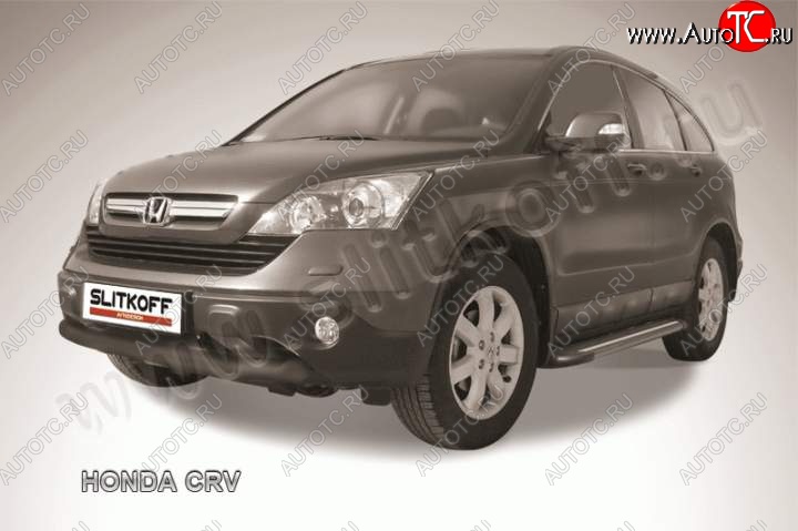 10 499 р. Защита переднего бампера из трубы d76 Slitkoff (дуга) Honda CR-V RE1,RE2,RE3,RE4,RE5,RE7 рестайлинг (2009-2012) (Цвет: серебристый)  с доставкой в г. Москва