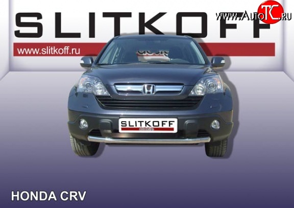 12 999 р. Одинарная защита переднего бампера из трубы диаметром 57 мм Slitkoff Honda CR-V RE1,RE2,RE3,RE4,RE5,RE7 рестайлинг (2009-2012) (Нержавейка, Полированная)  с доставкой в г. Москва