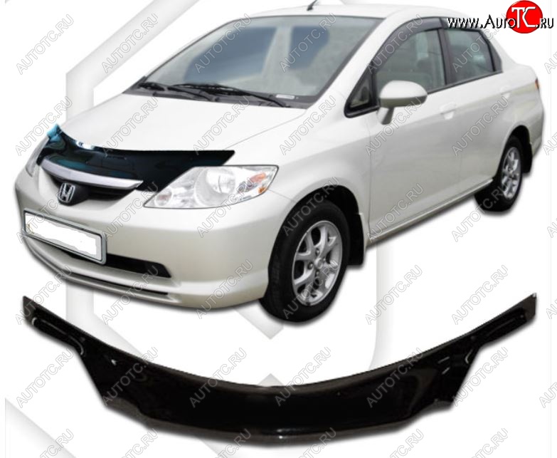 2 199 р. Дефлектор капота (D-6;7;8;9) CA-Plastiс exclusive  Honda Fit Aria  GD (2002-2005) дорестайлинг седан (Classic черный, Без надписи)  с доставкой в г. Москва