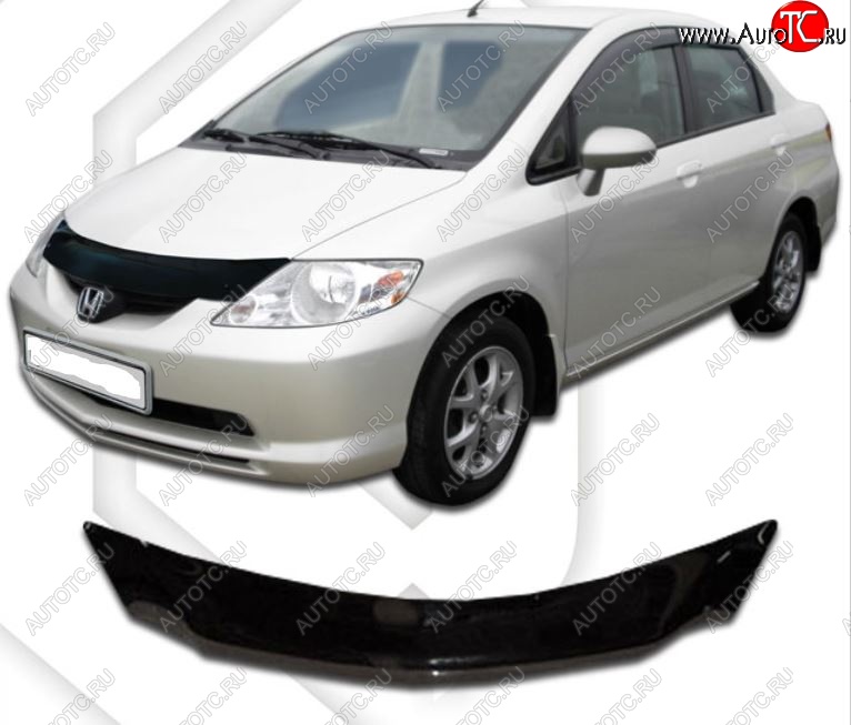 1 799 р. Дефлектор капота (D-6;7;8;9) CA-Plastic  Honda Fit Aria  GD (2002-2005) дорестайлинг седан (Classic черный, Без надписи)  с доставкой в г. Москва