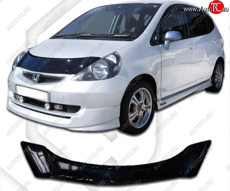 2 199 р. Дефлектор капота GD1-GD4 CA-Plastic  Honda Fit  1 (2001-2007) GD дорестайлинг, GD 1-ый рестайлинг, GD 2-ой рестайлинг (Classic черный, Без надписи)  с доставкой в г. Москва