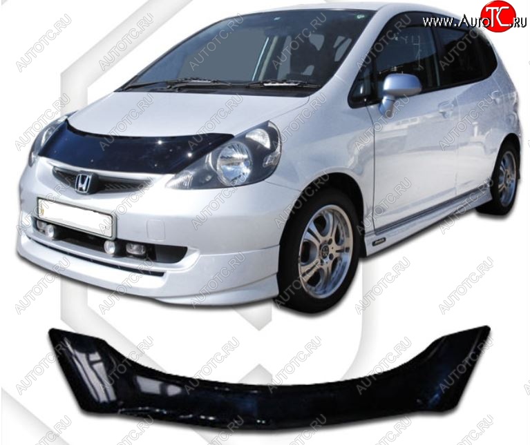 2 159 р. Дефлектор капота CA-Plastic  Honda Jazz (2001-2008) (Classic черный, Без надписи)  с доставкой в г. Москва