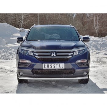 21 649 р. Защита переднего бампера (Ø63 мм, нержавейка) SLITKOFF Honda Pilot YF6 дорестайлинг (2016-2019)  с доставкой в г. Москва. Увеличить фотографию 3