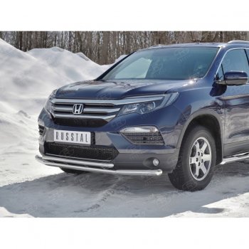 21 699 р. Защита переднего бампера (2 трубы Ø63 и 42 мм, нержавейка) SLITKOFF  Honda Pilot  YF6 (2016-2019) дорестайлинг  с доставкой в г. Москва. Увеличить фотографию 3