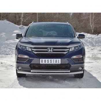 21 699 р. Защита переднего бампера (2 трубы Ø63 и 42 мм, нержавейка) SLITKOFF  Honda Pilot  YF6 (2016-2019) дорестайлинг  с доставкой в г. Москва. Увеличить фотографию 4