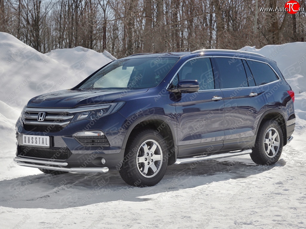 21 699 р. Защита переднего бампера (2 трубы Ø63 и 42 мм, нержавейка) SLITKOFF  Honda Pilot  YF6 (2016-2019) дорестайлинг  с доставкой в г. Москва