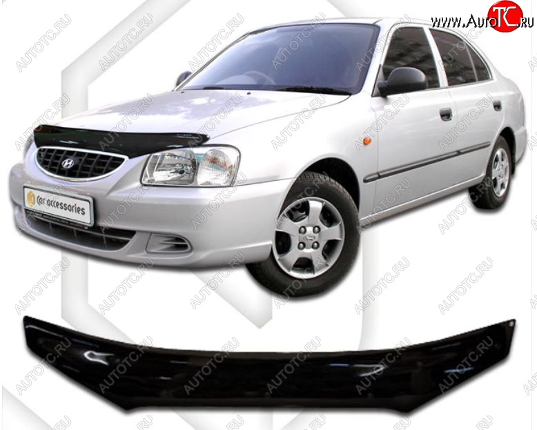 2 079 р. Дефлектор капота CA-Plastic  Hyundai Accent  седан ТагАЗ (2001-2012) (Classic черный, Без надписи)  с доставкой в г. Москва