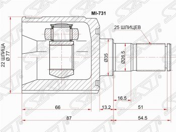 ШРУС SAT (внутренний, 22*25*35 мм) Hyundai Getz TB хэтчбэк 5 дв. рестайлинг (2005-2010)