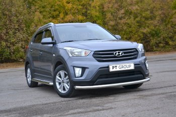 20 999 р. Защита переднего бампера одинарная из трубы d63 мм Petroil Tuning Hyundai Creta GS дорестайлинг (2015-2019) (Нержавеющая полированная сталь)  с доставкой в г. Москва. Увеличить фотографию 2