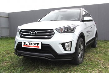 7 999 р. Защита переднего бампера Slitkoff (волна, d42, черная)  Hyundai Creta  GS (2015-2021) дорестайлинг, рестайлинг (Цвет: серебристый)  с доставкой в г. Москва. Увеличить фотографию 1