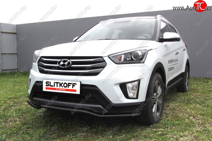 7 999 р. Защита переднего бампера Slitkoff (волна, d42, черная)  Hyundai Creta  GS (2015-2021) дорестайлинг, рестайлинг (Цвет: серебристый)  с доставкой в г. Москва