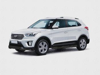 Защита переднего бампера (Ø63 мм уголки + клыки, окрашенная) SLITKOFF Hyundai Creta GS дорестайлинг (2015-2019)  (черный муар)