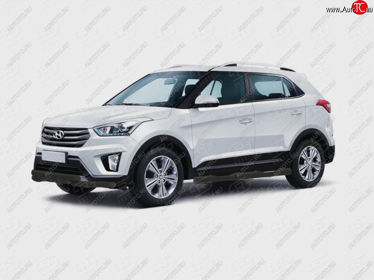 17 649 р. Защита порогов (Ø76 мм, с проступью) SLITKOFF  Hyundai Creta  GS (2015-2021) дорестайлинг, рестайлинг (торцы круглые 90°, порошковая окраска в цвет черный муар)  с доставкой в г. Москва