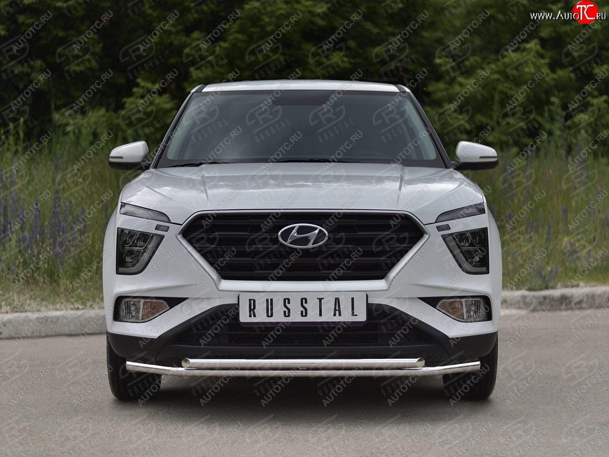 14 999 р. Защита переднего бампера (2 трубы Ø42 мм, нержавейка) SLITKOFF  Hyundai Creta  SU (2020-2022)  с доставкой в г. Москва