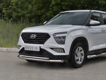 15 999 р. Защита переднего бампера (2 трубы Ø63 и 42 мм, нержавейка) SLITKOFF  Hyundai Creta  SU (2020-2022)  с доставкой в г. Москва. Увеличить фотографию 2