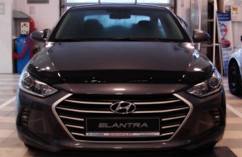 2 879 р. Дефлектор капота SIM  Hyundai Elantra  AD (2016-2019) дорестайлинг  с доставкой в г. Москва. Увеличить фотографию 1