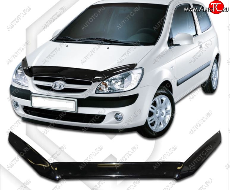 1 899 р. Дефлектор капота CA-Plastic  Hyundai Getz  TB (2005-2010) хэтчбэк 5 дв. рестайлинг (Classic черный, Без надписи)  с доставкой в г. Москва