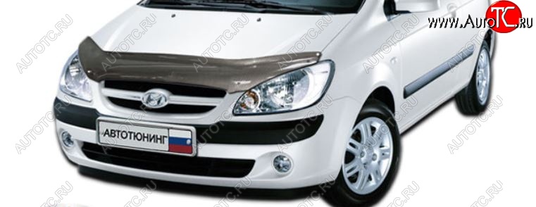 2 369 р. Дефлектор капота CA-Plastiс  Hyundai Getz  TB (2005-2010) хэтчбэк 5 дв. рестайлинг (Шелкография карбон-серебро)  с доставкой в г. Москва