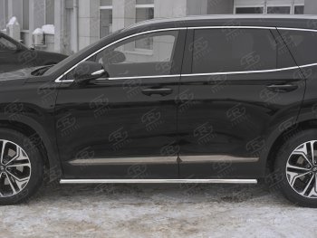 18 999 р. Защита порогов из трубы d42 SLITKOFF Hyundai Santa Fe TM дорестайлинг (2018-2021) (Вариант 1 (со скосами на торцах))  с доставкой в г. Москва. Увеличить фотографию 3