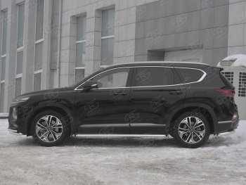 22 999 р. Пороги из трубы d42 с листом SLITKOFF Hyundai Santa Fe TM дорестайлинг (2018-2021) (Лист алюм, проф.сталь)  с доставкой в г. Москва. Увеличить фотографию 2