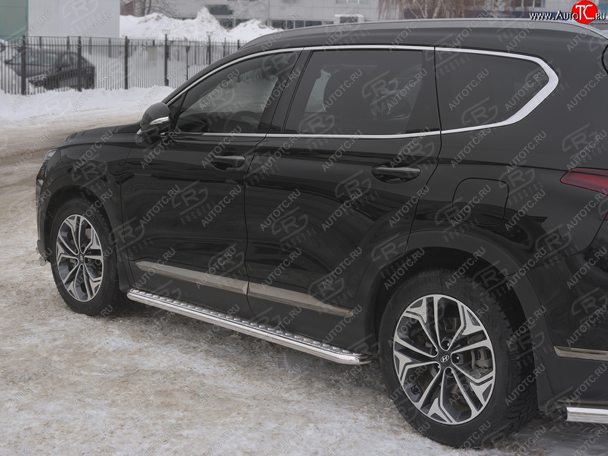 26 999 р. Пороги из трубы d42 с листом SLITKOFF Hyundai Santa Fe TM дорестайлинг (2018-2021) (Лист алюм, проф. нерж)  с доставкой в г. Москва