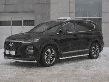 16 699 р. Защита переднего бампера (Ø63 мм, нержавейка) SLITKOFF  Hyundai Santa Fe  TM (2018-2021) дорестайлинг  с доставкой в г. Москва. Увеличить фотографию 2