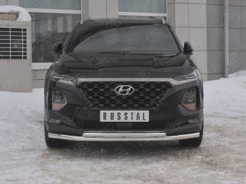 19 999 р. Защита переднего бампера (2 трубы Ø63 и 42 мм, нержавейка) SLITKOFF Hyundai Santa Fe TM дорестайлинг (2018-2021)  с доставкой в г. Москва. Увеличить фотографию 1