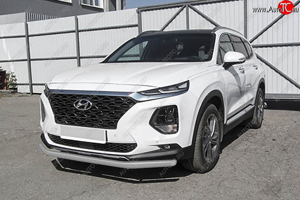 8 599 р. Защита переднего бампера Slitkoff (d57 мм)  Hyundai Santa Fe  TM (2018-2021) дорестайлинг (Сталь с полимерным покрытием. Цвет: серебристый)  с доставкой в г. Москва