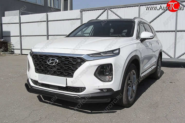 9 399 р. Защита переднего бампера Slitkoff (двойная, d57/42 мм)  Hyundai Santa Fe  TM (2018-2021) дорестайлинг (Сталь с полимерным покрытием. Цвет: чёрный)  с доставкой в г. Москва