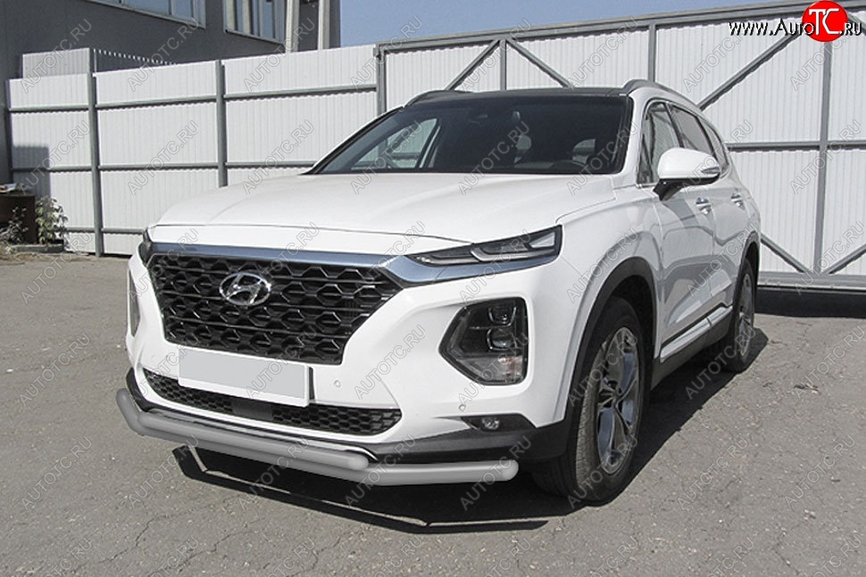 9 399 р. Защита переднего бампера Slitkoff (двойная, d57/42 мм)  Hyundai Santa Fe  TM (2018-2021) дорестайлинг (Сталь с полимерным покрытием. Цвет: серебристый)  с доставкой в г. Москва