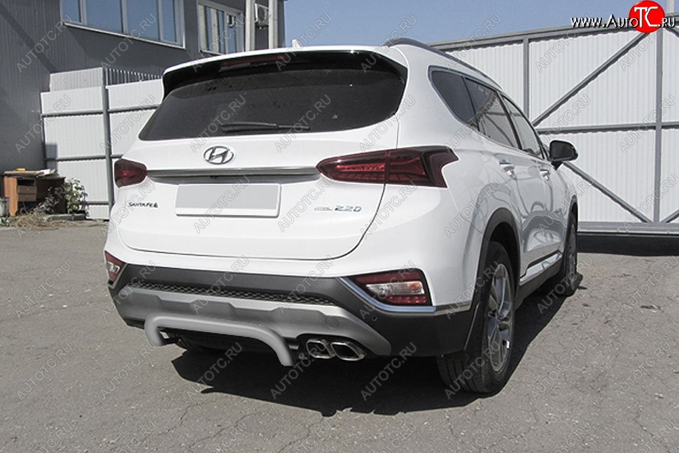 7 999 р. Защита заднего бампера Slitkoff (скоба, d57 мм) Hyundai Santa Fe TM дорестайлинг (2018-2021) (Сталь с полимерным покрытием. Цвет: серебристый)  с доставкой в г. Москва