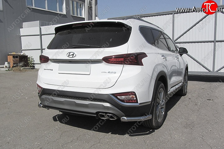 12 299 р. Защита заднего бампера Slitkoff (уголки, d57)  Hyundai Santa Fe  TM (2018-2021) дорестайлинг (Нержавейка, Полированная)  с доставкой в г. Москва