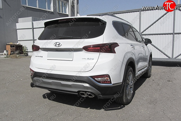 8 599 р. Защита заднего бампера Slitkoff (уголки, d57 мм) Hyundai Santa Fe TM дорестайлинг (2018-2021) (Сталь с полимерным покрытием. Цвет: чёрный)  с доставкой в г. Москва