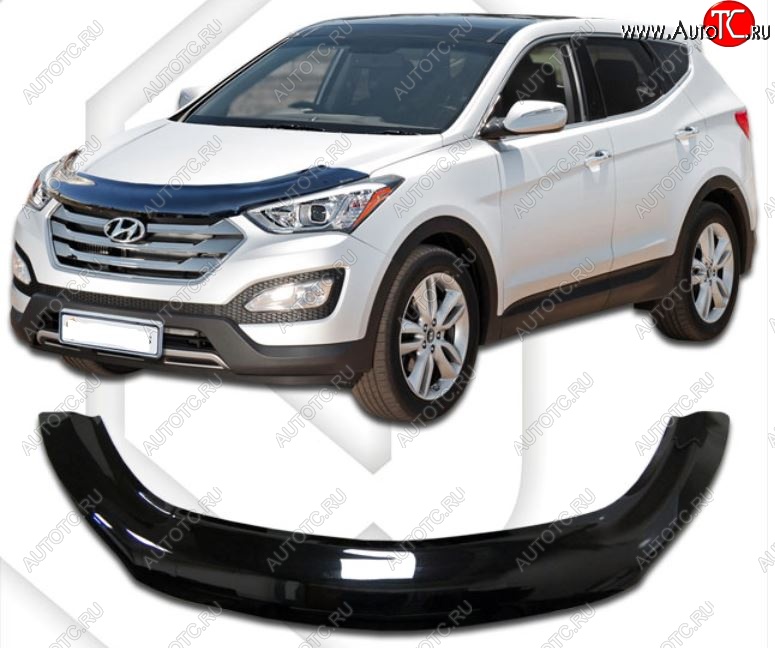 2 599 р. Дефлектор капота CA-Plastiс exclusive  Hyundai Santa Fe  DM (2012-2016) дорестайлинг (Classic черный, Без надписи)  с доставкой в г. Москва