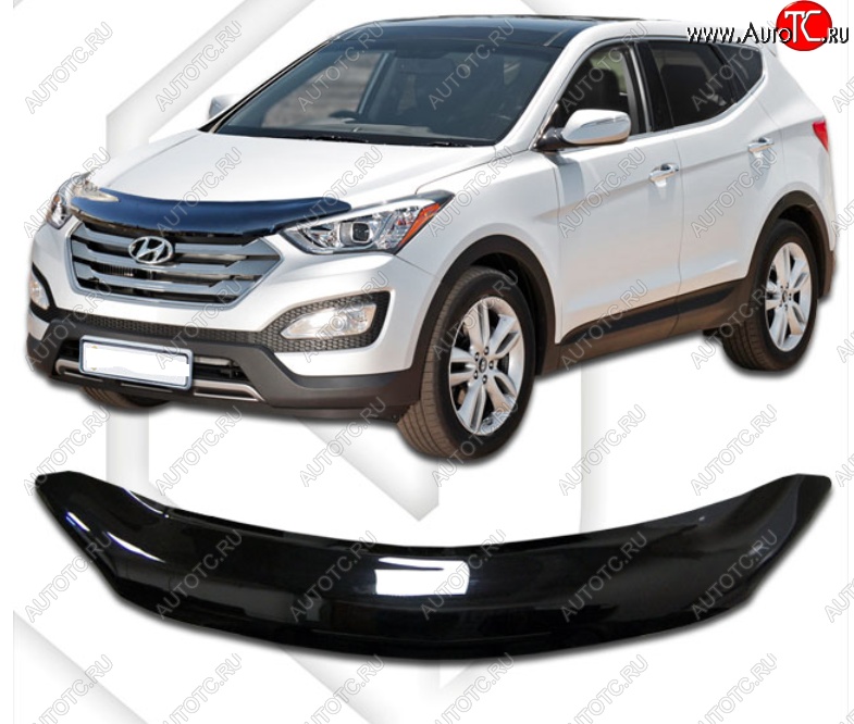 2 079 р. Дефлектор капота CA-Plastic  Hyundai Santa Fe  DM (2012-2016) дорестайлинг (Classic черный, Без надписи)  с доставкой в г. Москва