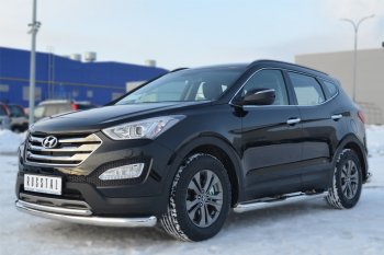 22 549 р. Защита порогов с проступями SLITKOFF (труба D76 мм.)  Hyundai Santa Fe  DM (2012-2016) дорестайлинг (Защита порогов с заглушками на торцах (вариант 2))  с доставкой в г. Москва. Увеличить фотографию 4