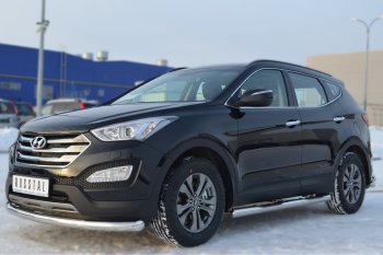 12 249 р. Защита порогов с проступями SLITKOFF (труба D76 мм) Hyundai Santa Fe DM дорестайлинг (2012-2016) (Защита порогов с закругленными торцами (вариант 3))  с доставкой в г. Москва. Увеличить фотографию 4