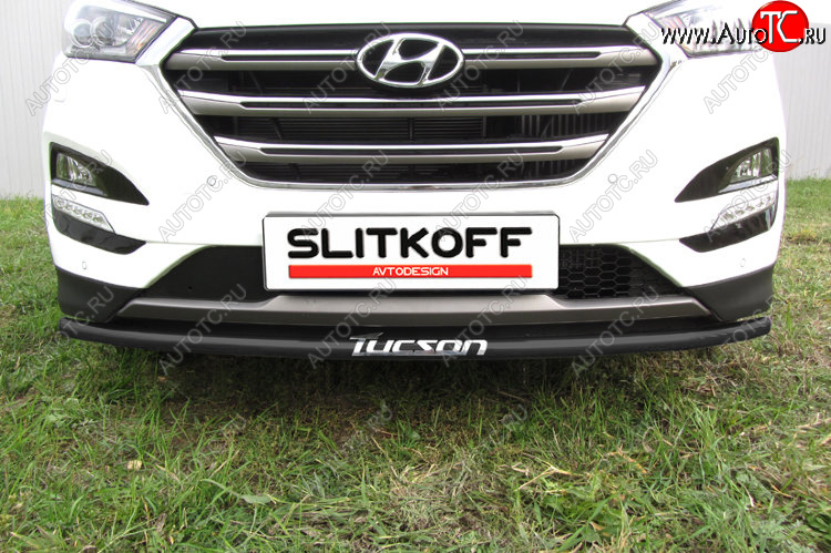 7 549 р. Защита заднего бампера Slitkoff (Ø 42 мм, с надписью) Hyundai Tucson TL дорестайлинг (2015-2018) (Сталь с полимерным покрытием. Цвет: черный)  с доставкой в г. Москва