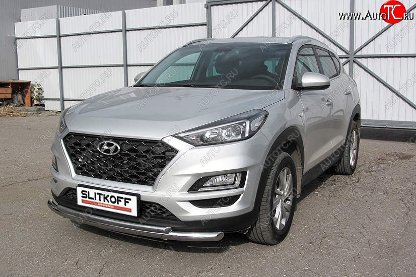 14 999 р. Защита переднего бампера Slitkoff (двойная, d57/42)  Hyundai Tucson  TL (2018-2021) рестайлинг (Нержавейка, Полированная)  с доставкой в г. Москва