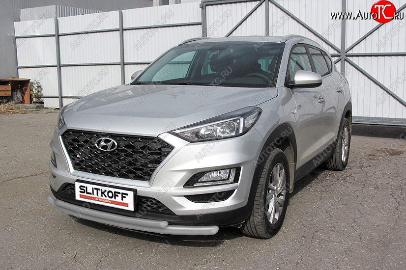 9 999 р. Защита переднего бампера Slitkoff (двойная, d57/42)  Hyundai Tucson  TL (2018-2021) рестайлинг (Сталь с полимерным покрытием. Цвет: серебристый)  с доставкой в г. Москва