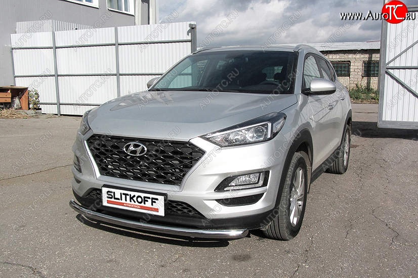 14 449 р. Защита переднего бампера Slitkoff (d57 мм)  Hyundai Tucson  TL (2018-2021) рестайлинг (Нержавейка, Полированная)  с доставкой в г. Москва